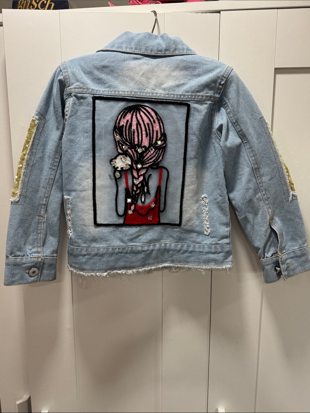 Girls Light Blue Denim Jacket with Pink Braided Girl Patch